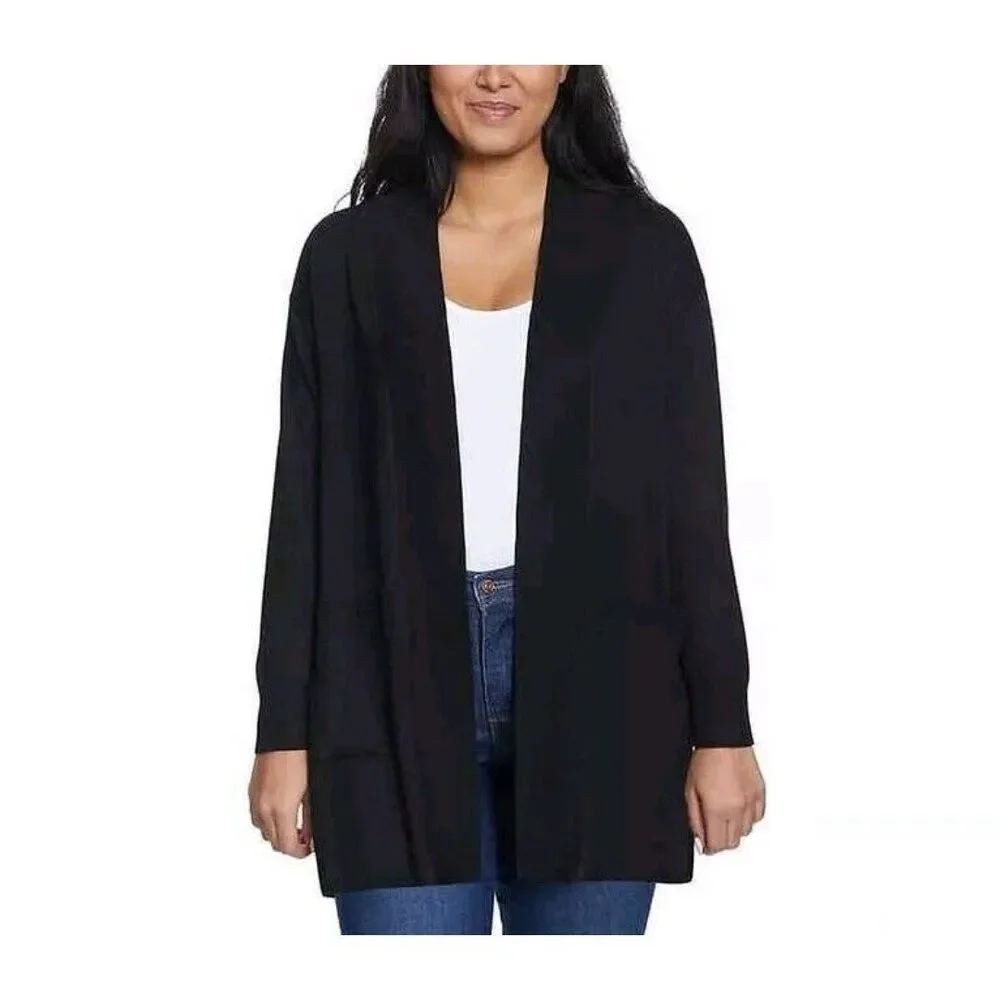Gloria Vanderbilt Womens Open Front Lightweight Black Cardigan Relaxed Pockets S - Picture 1 of 5